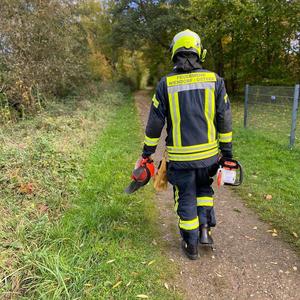 Feuerwehrmann mit Motors&auml;ge