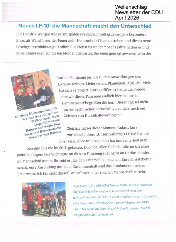 &Uuml;bergabe LF 10 - Wellenschlag -